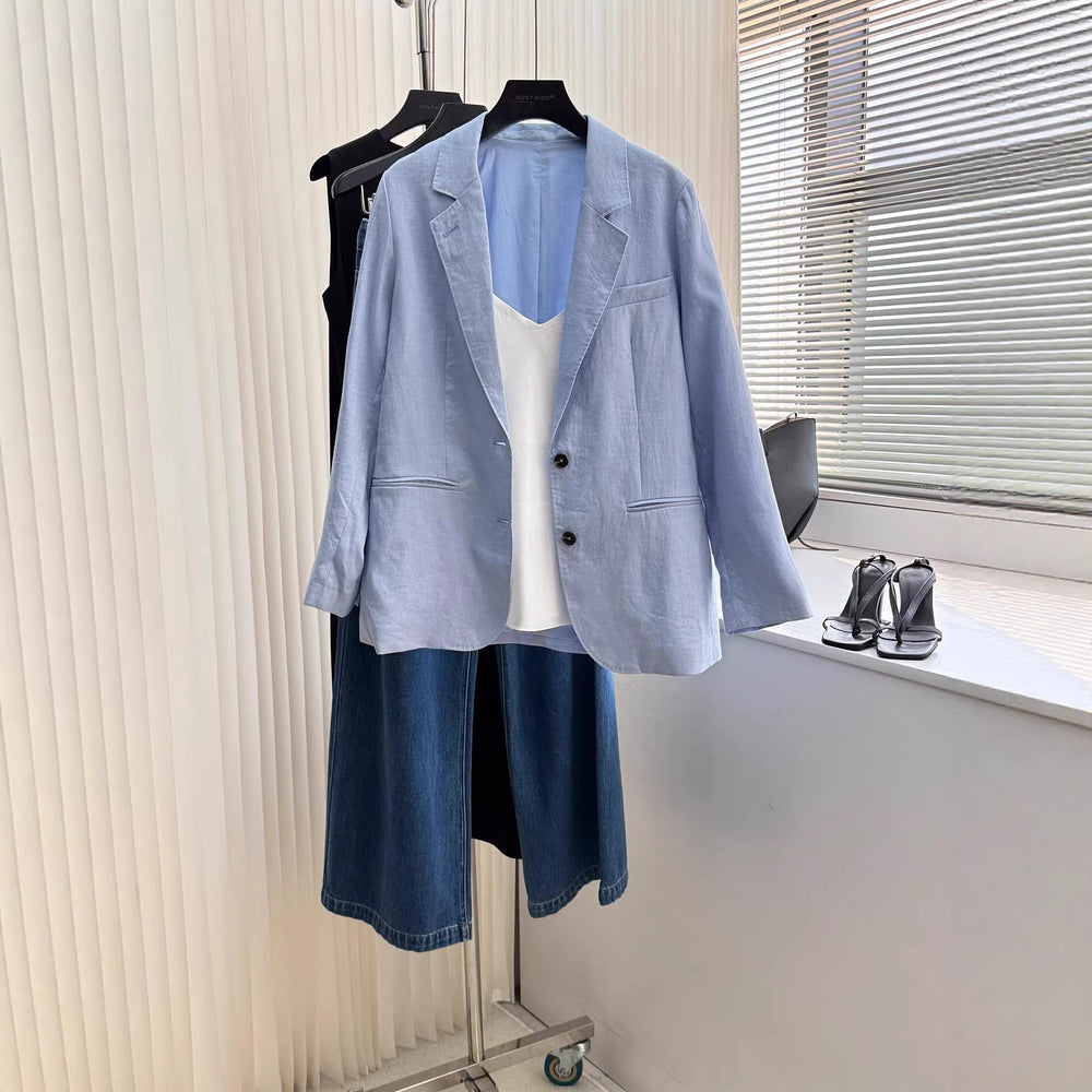 Damen Modischer Leinenblazer mit zwei Taschen Shop Nory