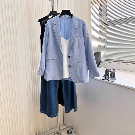 Damen Modischer Leinenblazer mit zwei Taschen Shop Nory