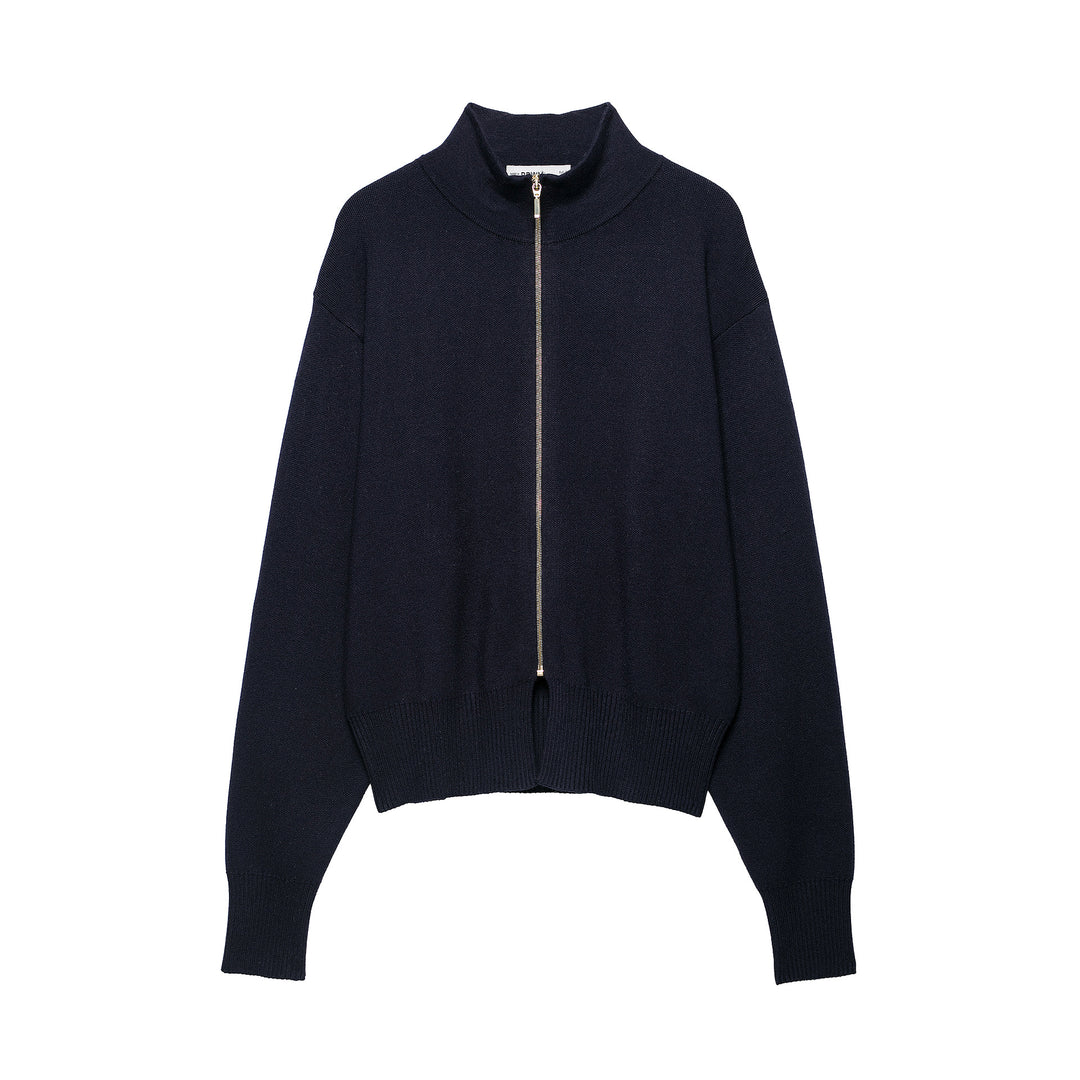 Damen Cropped Feinstrick-Cardigan mit Stehkragen, durchgehendem Reißverschluss und taillierter Ripppartie Shop Nory