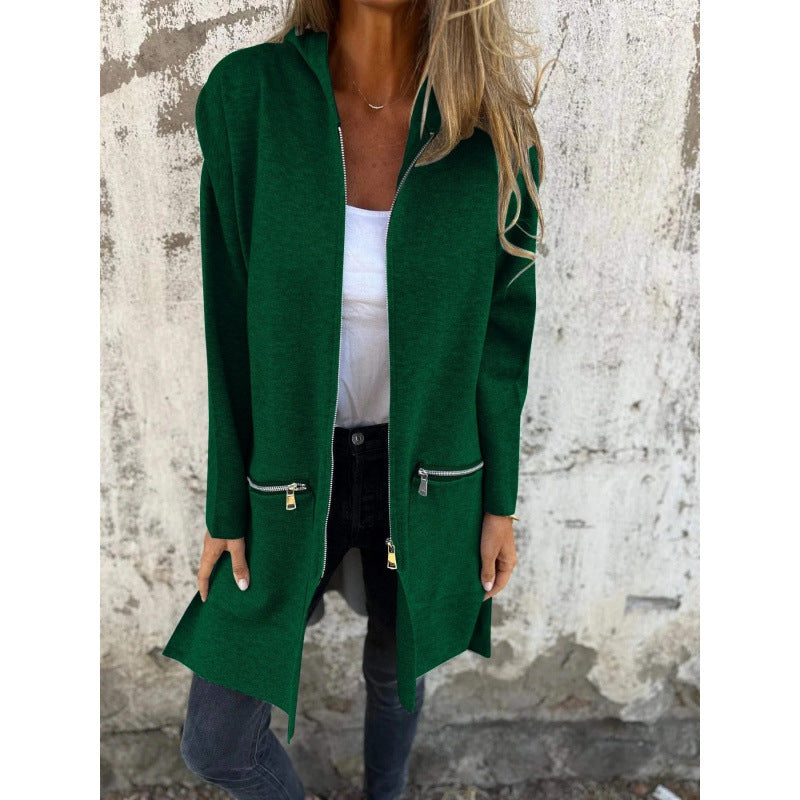 Damen Kapuzen-Longcardigan mit durchgehendem Reißverschluss und Ziertaschen Shop Nory