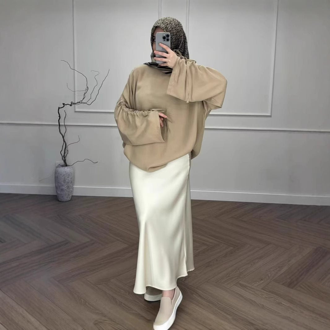 Damen Hochtaillierter Satin-Maxirock mit seidenähnlichem Fall und eleganter Trompetenform Shop Nory