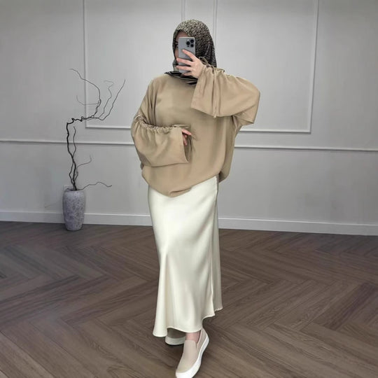 Damen Hochtaillierter Satin-Maxirock mit seidenähnlichem Fall und eleganter Trompetenform Shop Nory