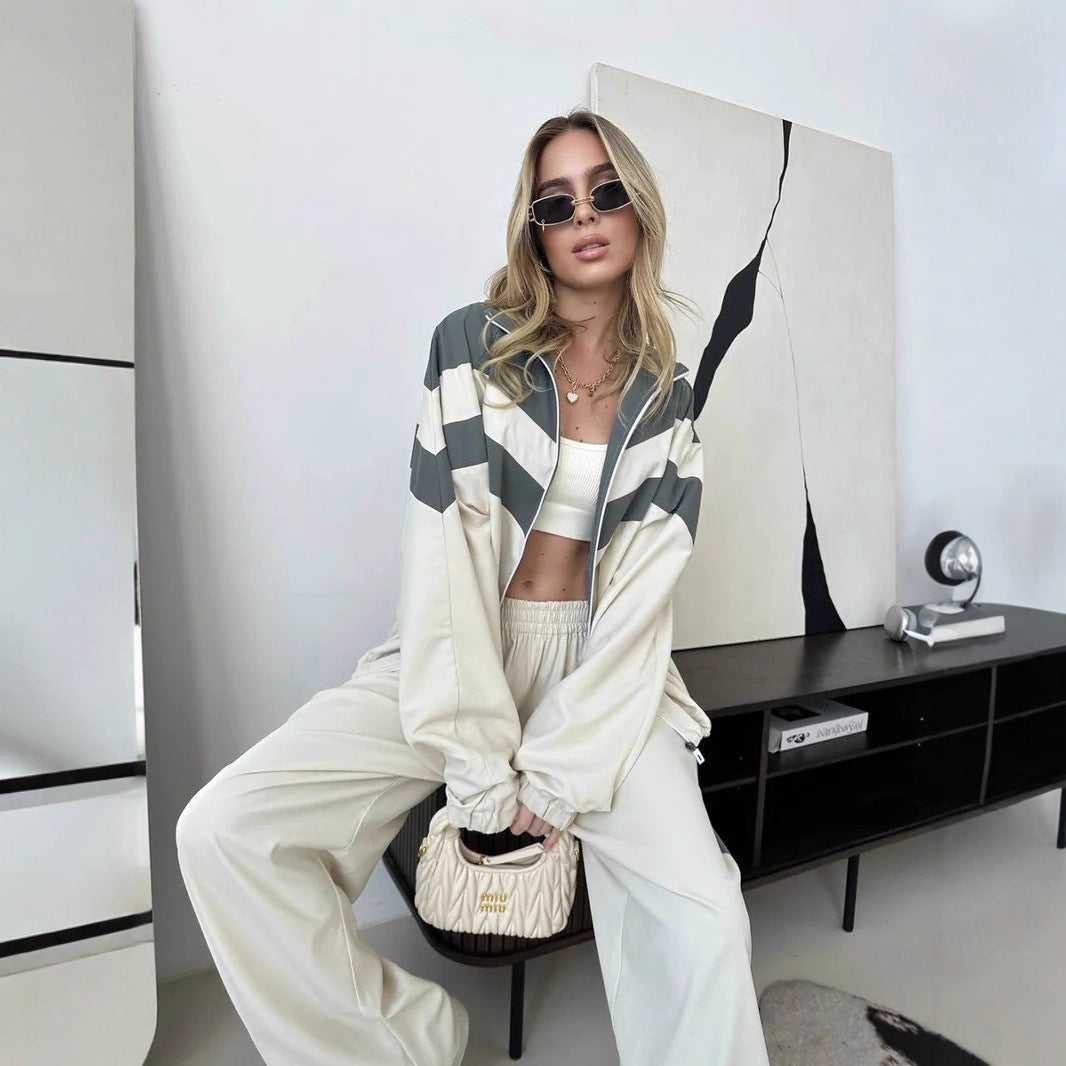 Damen Oversized Windbreaker-Set mit Reißverschlussjacke und elastischer Bundhose Shop Nory