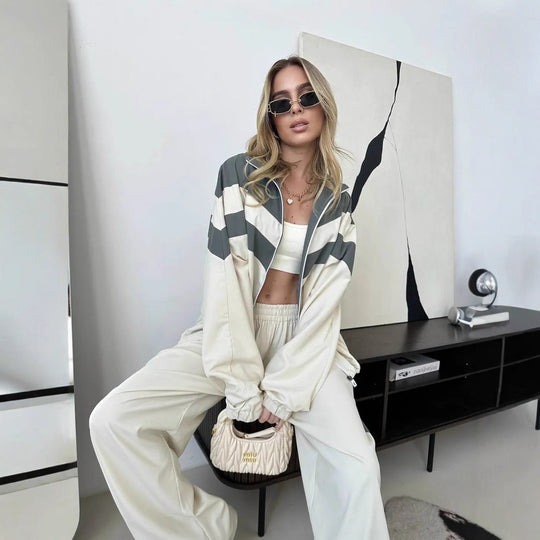 Damen Oversized Windbreaker-Set mit Reißverschlussjacke und elastischer Bundhose Shop Nory