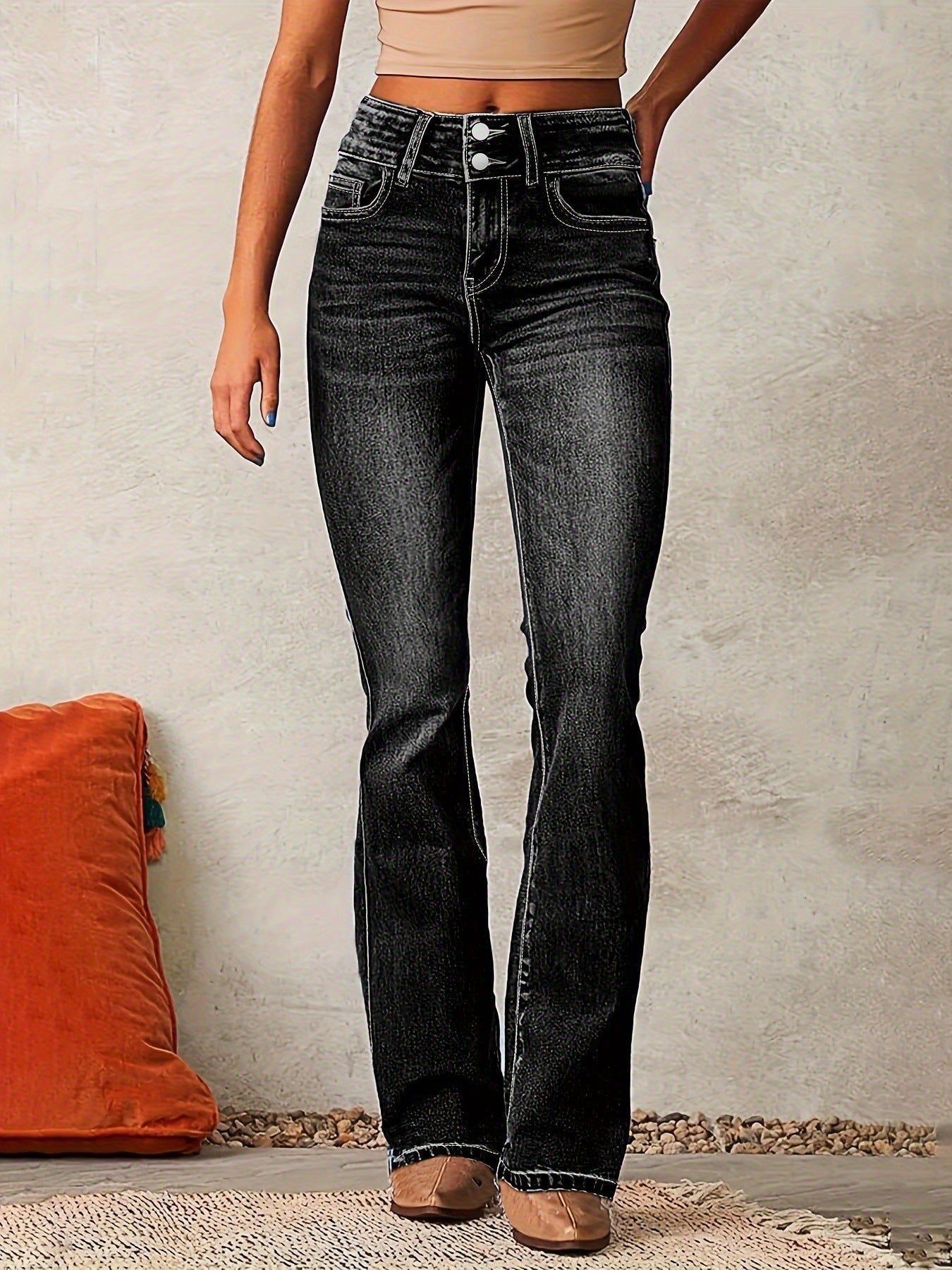 Damen Hochtaillierte Bootcut Jeans