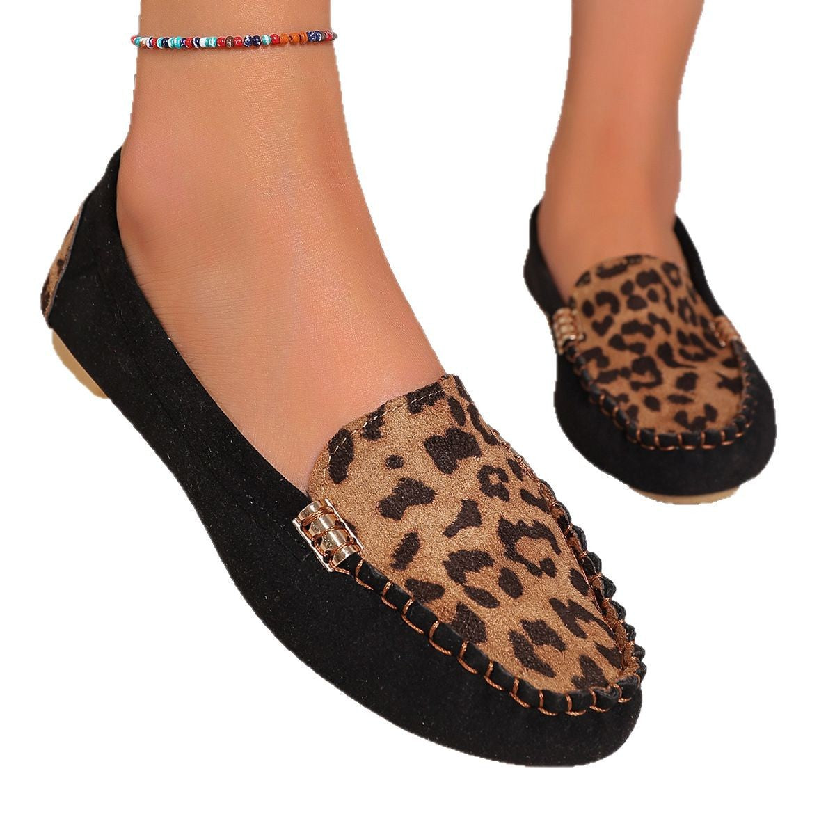 Damen Mokassin-Schuhe mit Leopardenmuster und exklusiven Verzierungen Shopnory