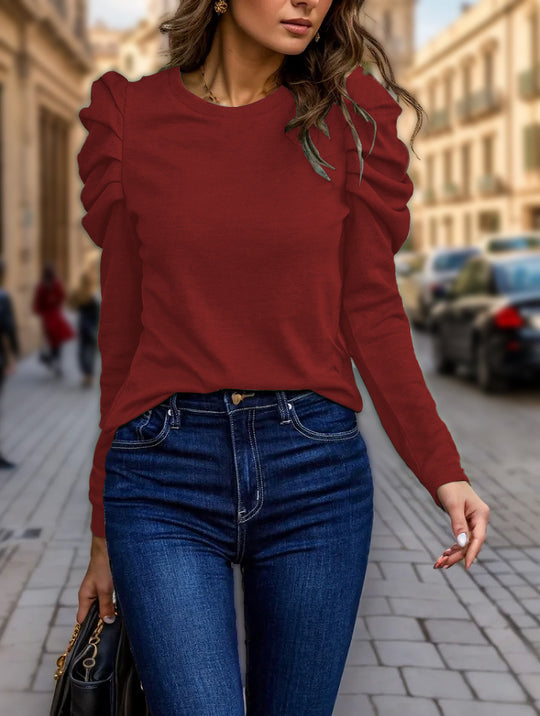Damen Langarmshirt mit gestuften Raffungen an den Schultern und tailliertem Schnitt Shop Nory
