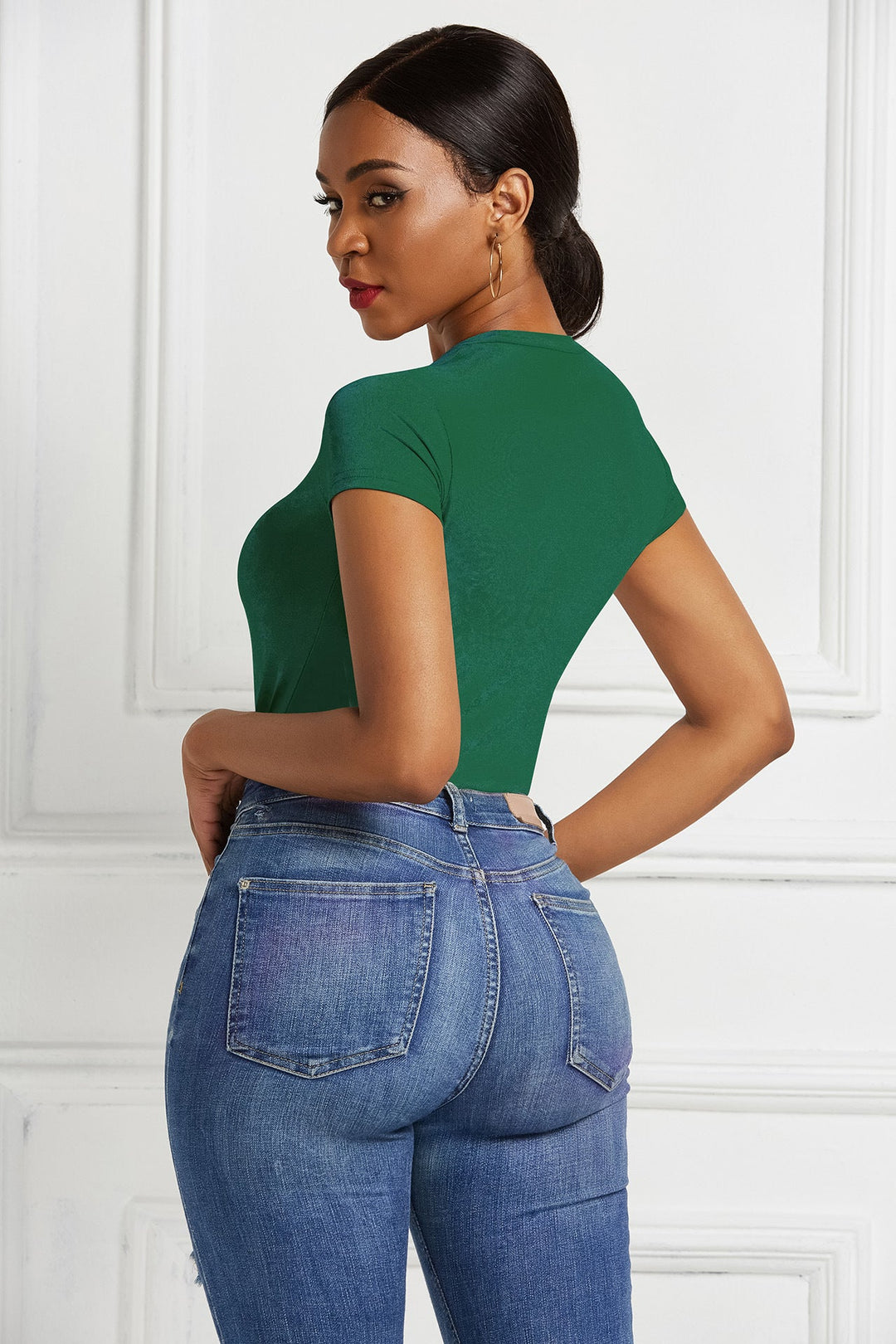 Damen figurbetonter Kurzarm-Bodysuit