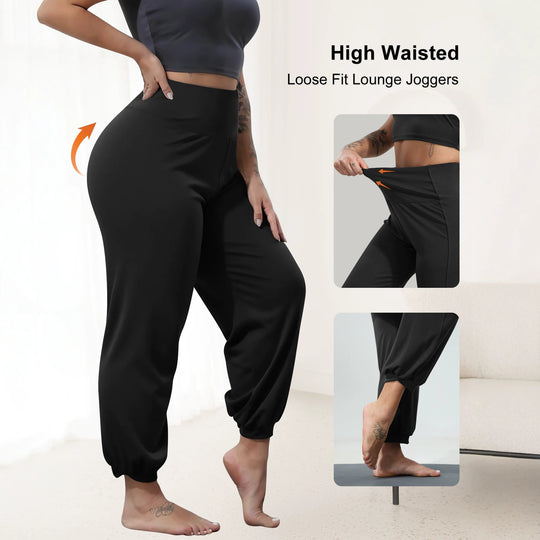 Damen Harem-Loungehose mit hoher Taille, taillierendem Schnitt und elastischen Bündchen Shopy Nory