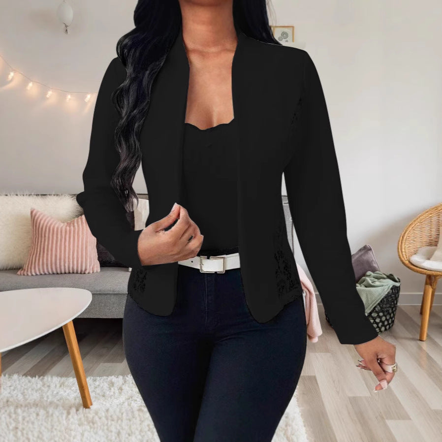 Damen elegante Blazerjacke mit Spitzenakzenten