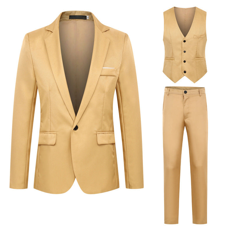 Herren Dreiteiliger Anzugset mit tailliertem Ein-Knopf-Sakko, taillierter Weste und schmaler Flachbundhose Shop Nory