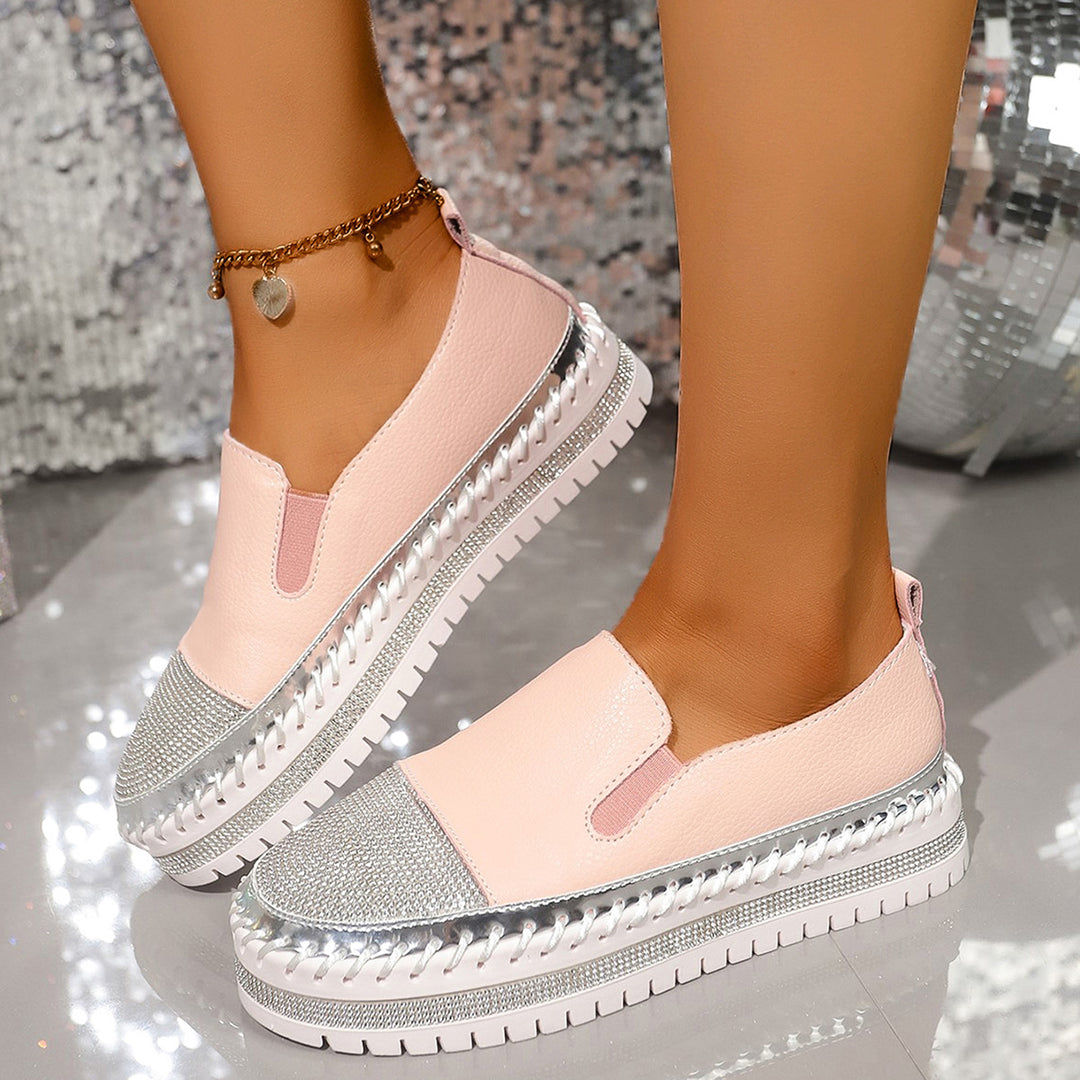 Damen glänzende Slip-On Plateau-Sneaker mit geflochtenem Rand und elastischem Einsatz Shop Nory