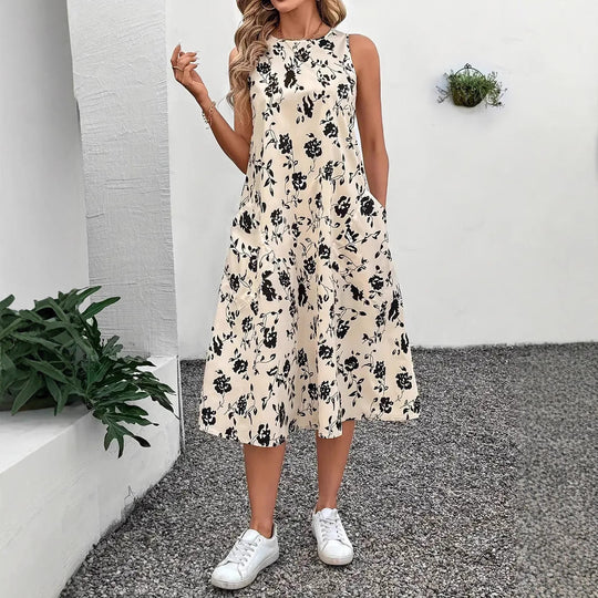Damen Ärmelloses Maxikleid mit floralem Muster und praktischen Taschen