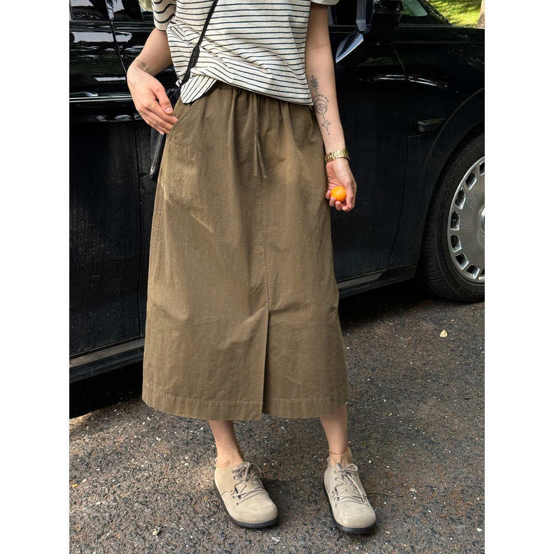 Damen Modischer Midirock mit elastischem Bund und Taschen Shop Nory