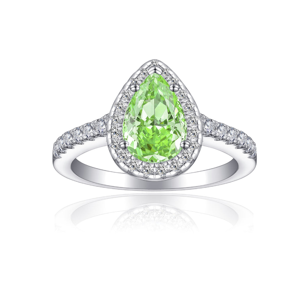Damen eleganter Tropfenring mit funkelndem aquablauem Hauptstein und Zirkonia-Besatz Shop Nory
