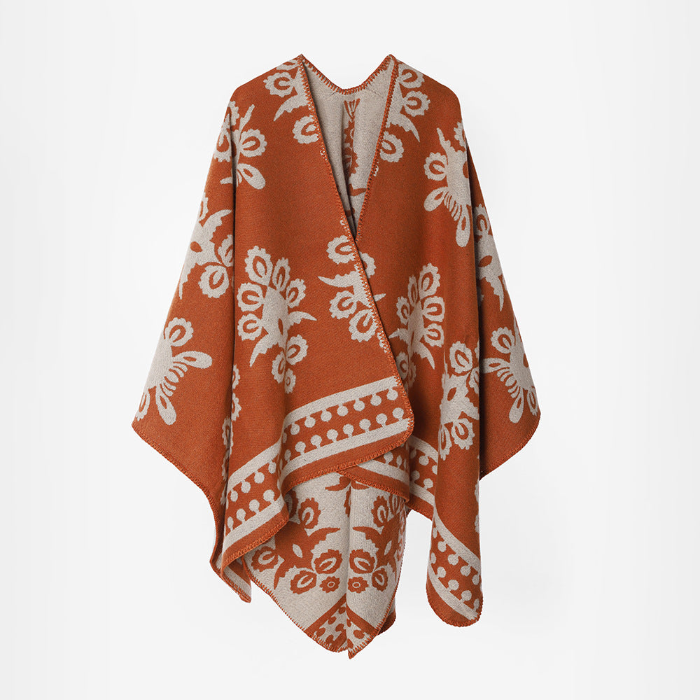 Damen Jacquard-Capeponcho mit floralem Muster und Oversize-Fall Shop Nory