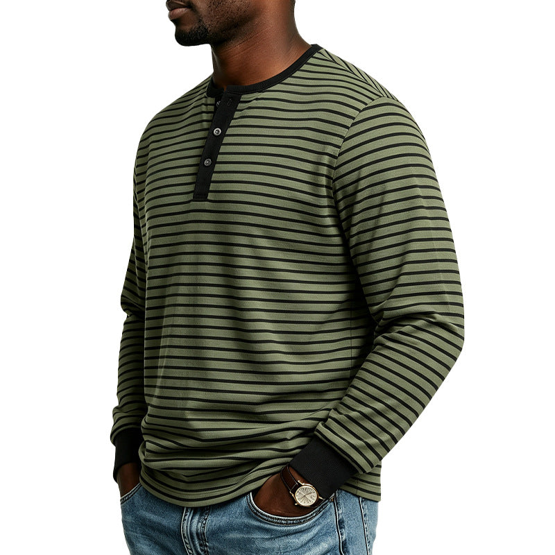 Herren Gestreiftes Langarm-Henleyshirt aus Baumwollmischung mit Knopfleiste Shop Nory