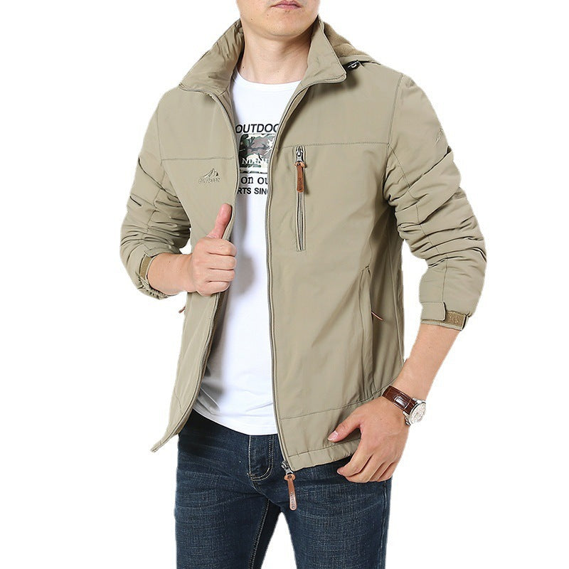 Herren Atmungsaktive Softshell-Windbreakerjacke mit verdeckter Kapuze und Utility-Brusttasche Shop Nory
