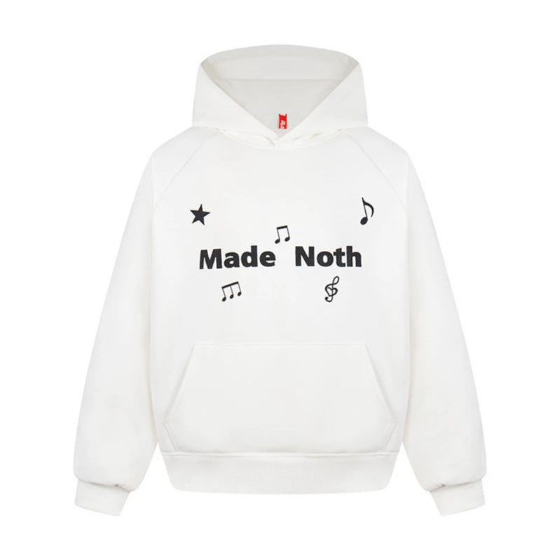 Damen Oversize Kapuzenpullover mit musikalischer Notenstickerei und geripptem Saum Shop Nory