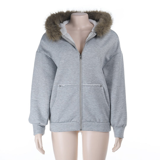Damen Oversize Teddy-Kapuzenjacke mit Kunstpelzbesatz und Fleece-Futter Shop Nory