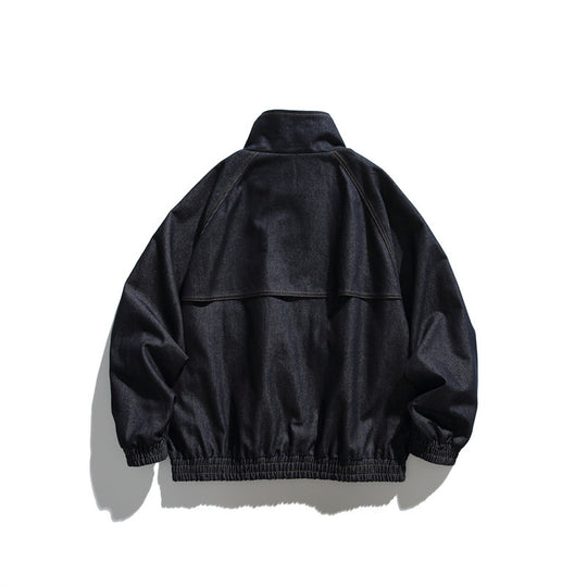Unisex Boxy Jeansblousonjacke mit Stehkragen, Druckknopffront und elastischem Saum Shop Nory
