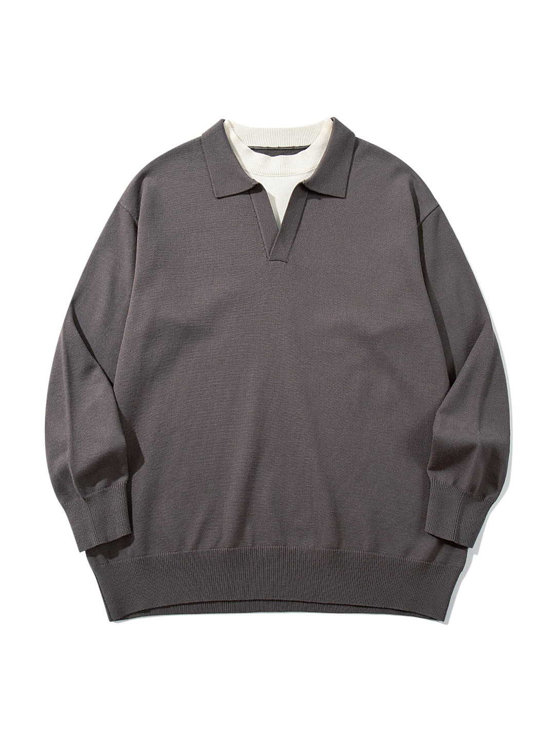 Unisex Feinstrick-Polo mit V‑Ausschnitt‑Cutout und integriertem Rollkragen-Layer Shop Nory