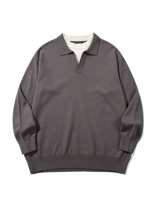 Unisex Feinstrick-Polo mit V‑Ausschnitt‑Cutout und integriertem Rollkragen-Layer Shop Nory