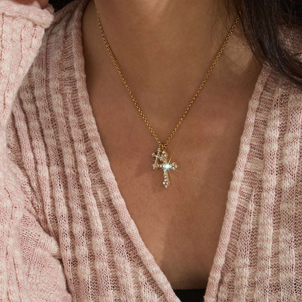 Damen Halskette mit funkelndem Kreuzanhänger aus hochwertigem Edelstahl Shop Nory