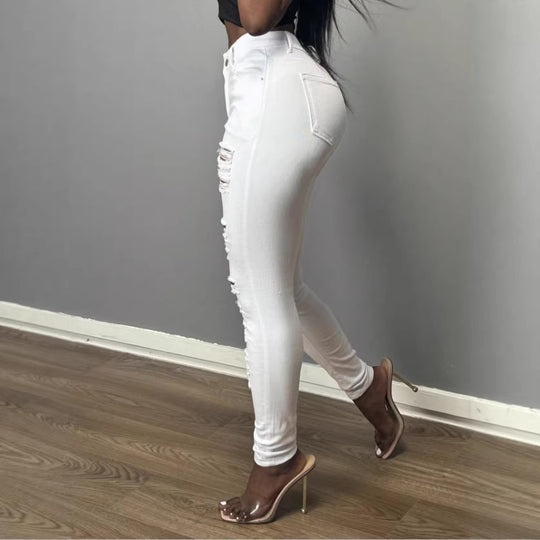 Damen Hochtaillierte Skinny-Jeans mit asymmetrischer Destroy-Optik und formendem Bund Shop Nory