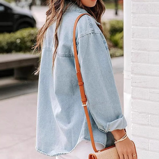 Damen Oversize-Denimhemd mit Knopfleiste und Brusttaschen Shop Nory