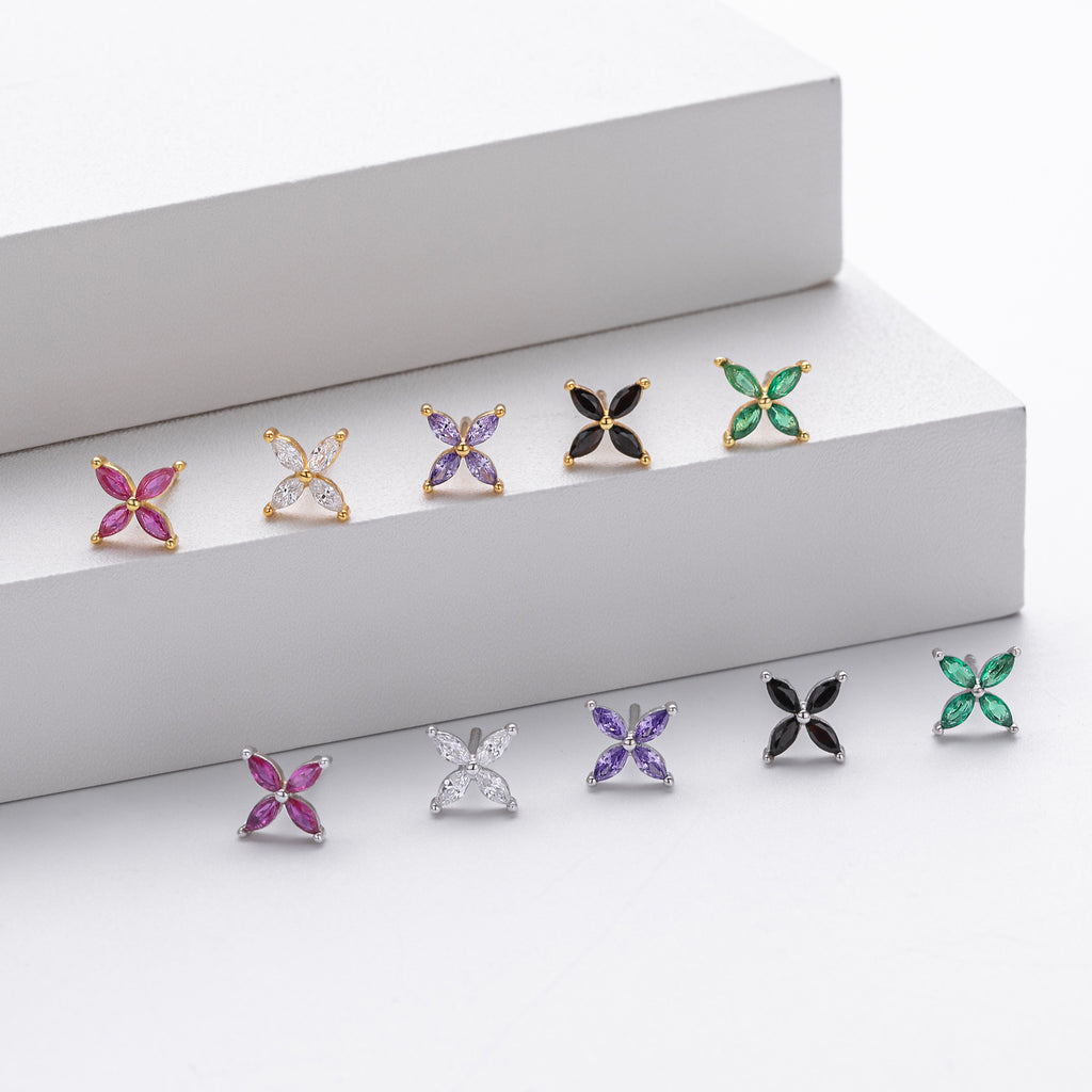 Damen Ohrstecker aus 925 Sterling Silber mit funkelndem Zirkonblüten-Design Shop Nory