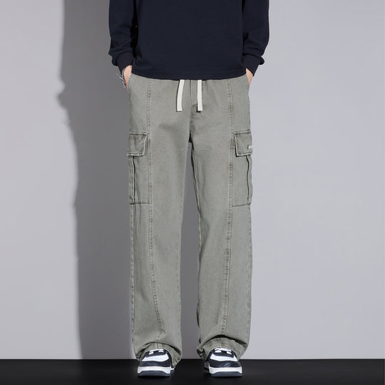 Herren Weite Cargo-Hose aus gewaschener Baumwolle mit Tunnelzug und Multifachtaschen Shop Nory