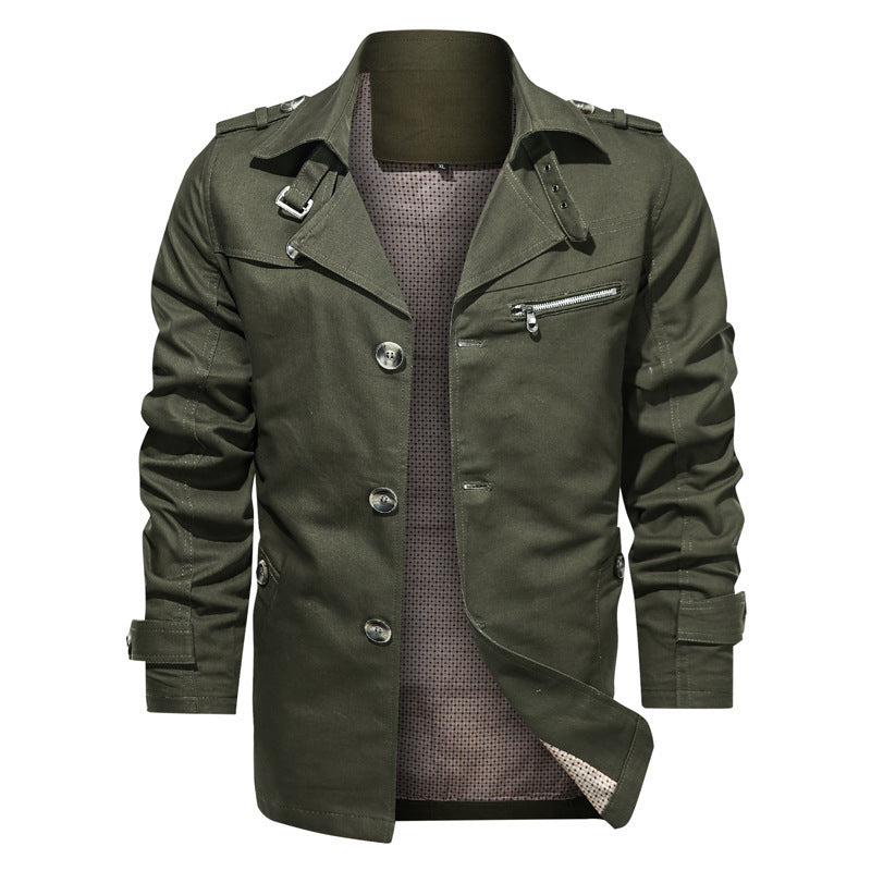 Herren Kurzer Trenchcoat im Utility-Fieldstil mit Stehkragen und Reißverschluss-Brusttasche Shop Nory