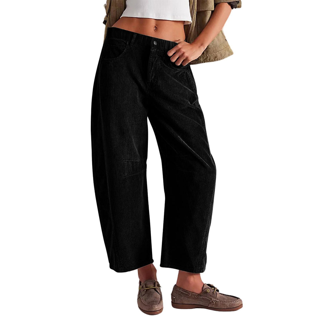 Damen Weite Cordhose mit hoher Taille, Cropped-Bein und Eingriffstaschen Shop Nory