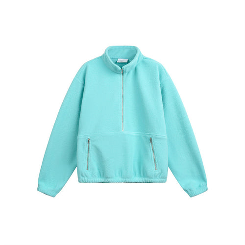 Unisex Oversize Fleece-Halbzip mit Stehkragen und Reißverschlusstaschen Shop Nory