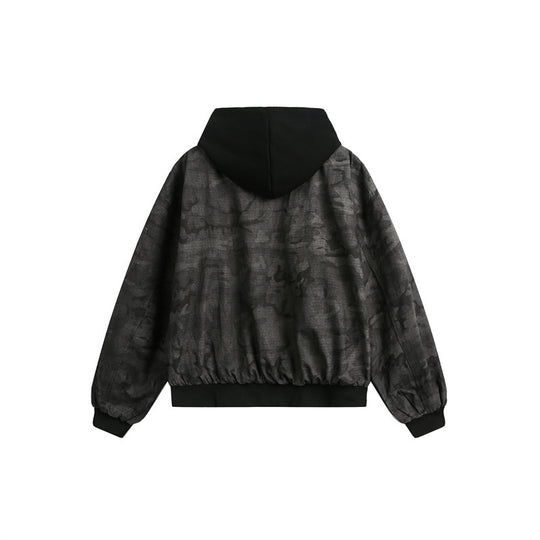 Herren Kurz geschnittener Oversize-Bomber im Layer-Look mit integrierter Kapuze und Camouflage-Jacquard Shop Nory