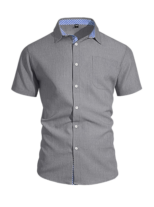 Herren nan Business-Casual Kurzarmhemd mit gestreiftem Kragenfutter und Brusttasche