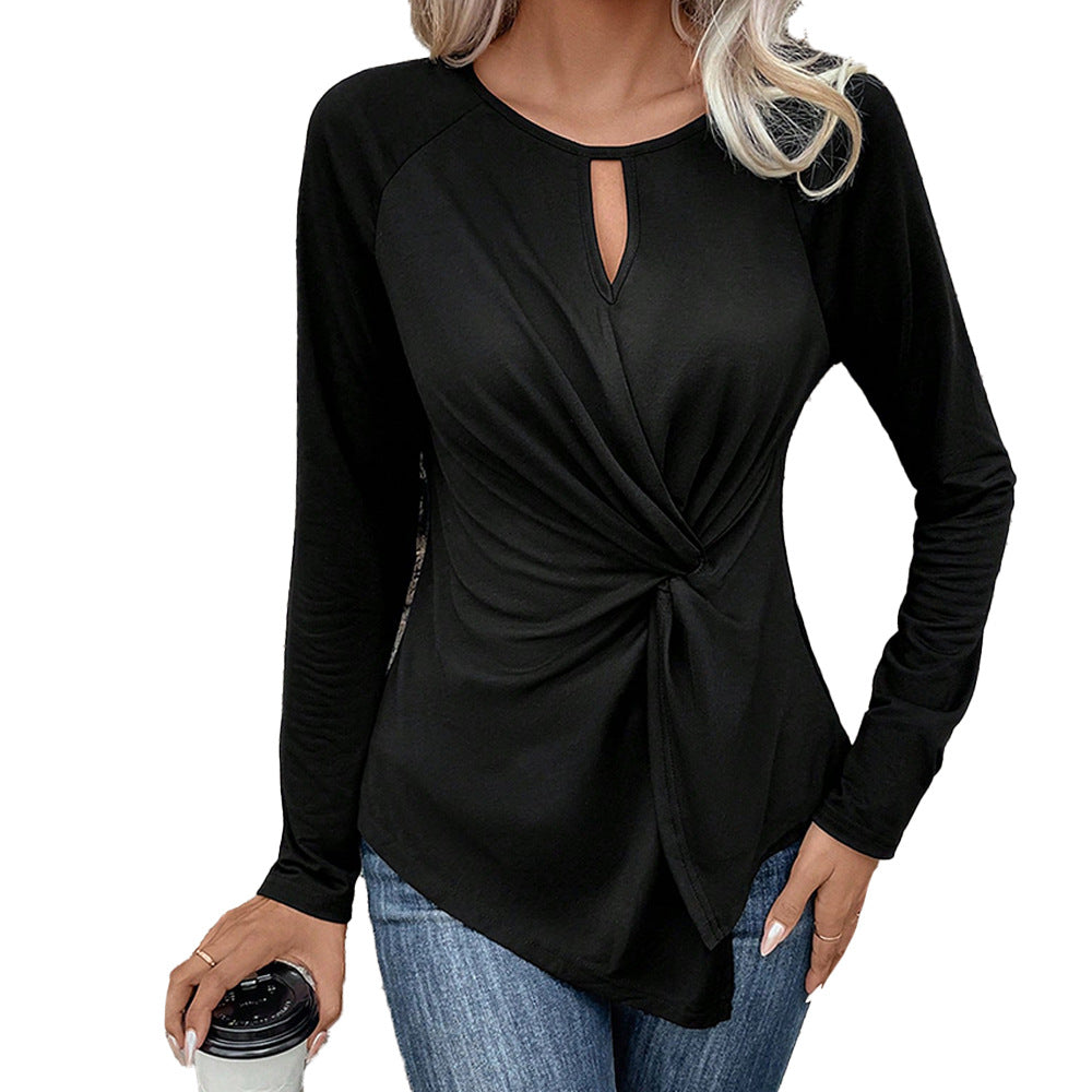 Damen gerafftes Langarmshirt mit Knotendetail und asymmetrischem Saum Shop Nory
