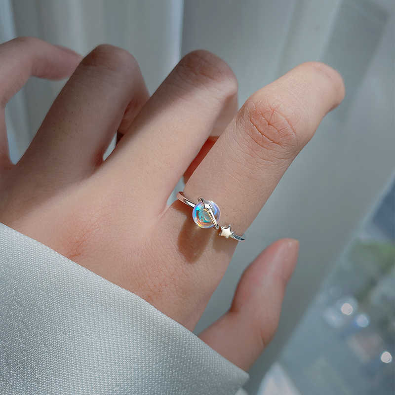 Damen Offener Ring mit schimmerndem Kristall und Sternenakzent Shop Nory