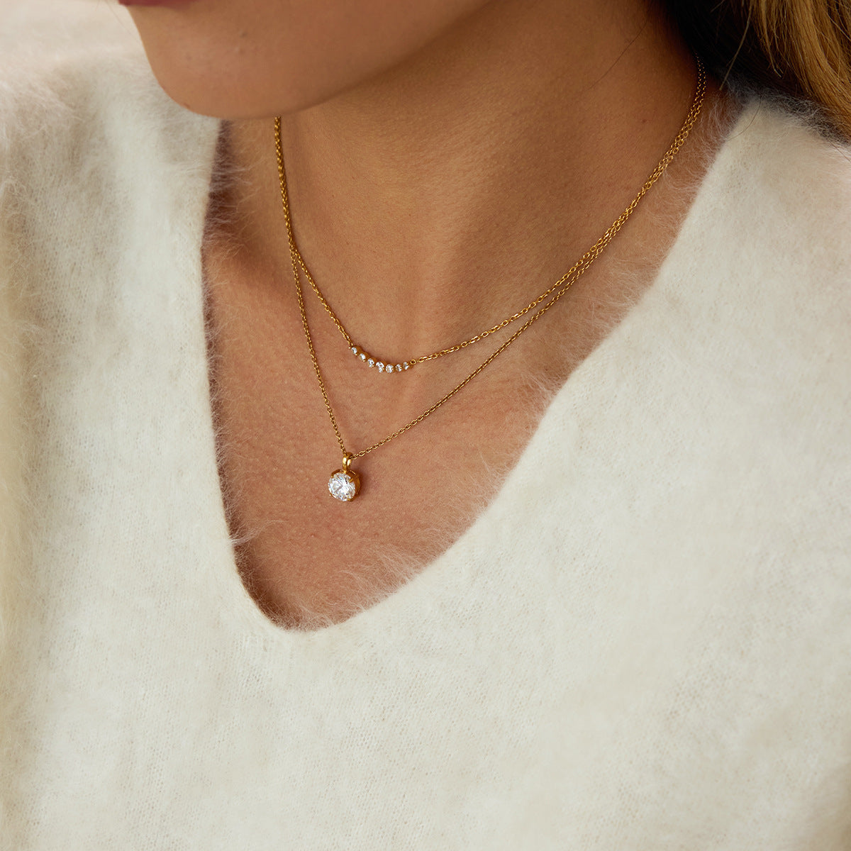 Damen Halskette mit funkelnden Zirkonia und verlängerbarem Design Shop Nory