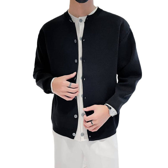 Herren Leichter Feinstrick-Cardigan mit Rundhals, Minimaler Optik und Kontrastknopfleiste Shop Nory