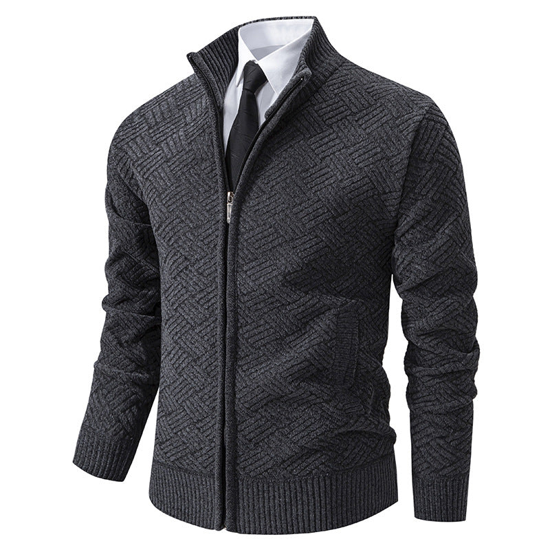 Herren Strick-Zipjacke mit geometrischem Strukturmuster und Stehkragen Shop Nory