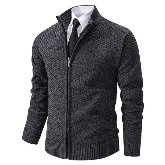 Herren Strick-Zipjacke mit geometrischem Strukturmuster und Stehkragen Shop Nory
