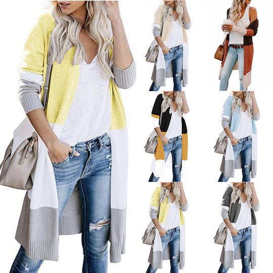 Damen Longline-Cardigan mit Colorblock-Design, offener Front und Rippsaum Shop Nory