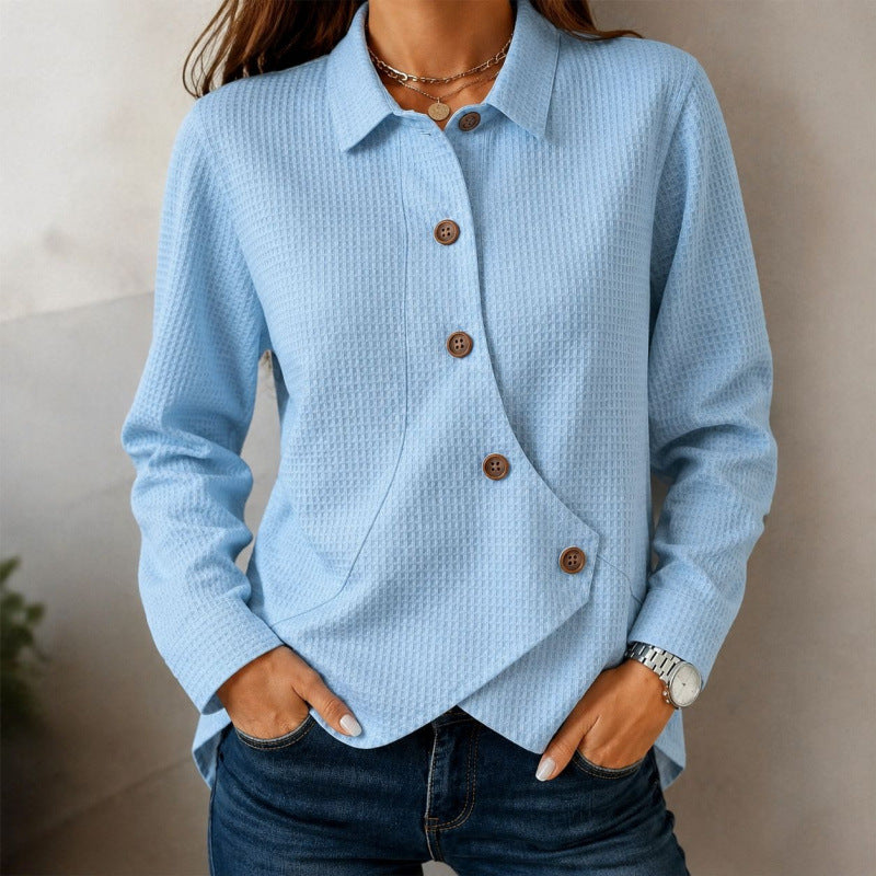 Damen strukturierte Waffel-Hemdjacke mit asymmetrischer Knopfleiste und Eingrifftasche Shop Nory
