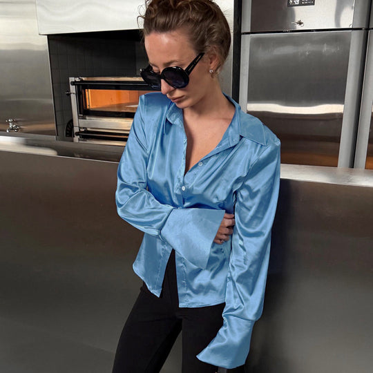 Damen Satiniertes Hemd mit weitem Kragen, extraweiten Manschetten & relaxed Fit Shop Nory