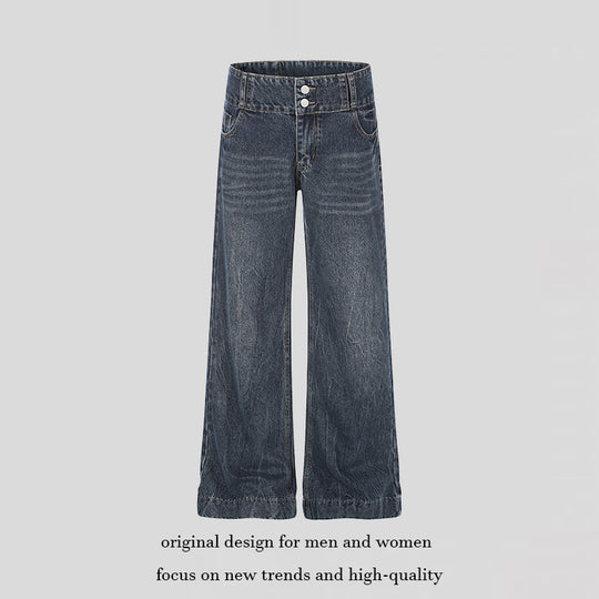 Damen High-Waist Weite Palazzo-Jeans mit Doppelknopf und ausgestelltem Bein Shop Nory