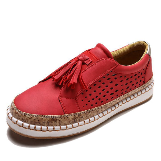 Damen perforierter Tassel-Slip-On Loafer mit Korkoptik-Plateau und gepolstertem Komfortfußbett Shop Nory
