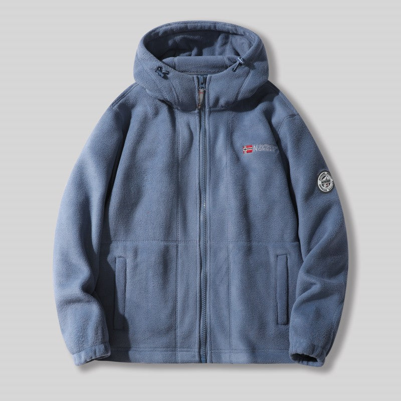 Herren Fleece-Kapuzenjacke mit Teddyfutter, durchgehendem Reißverschluss und Utility-Taschen Shop Nory