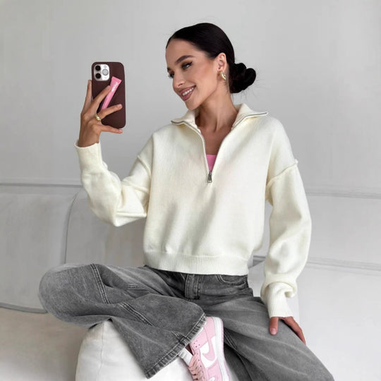Damen Modischer Pullover mit praktischem Halbreißverschluss Shop Nory